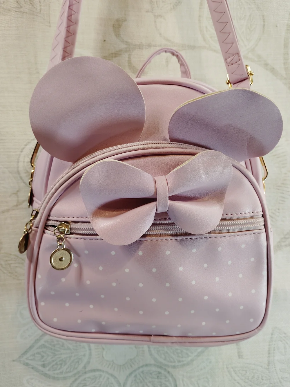 Kids Lavender Bow Ear Backpack/Crossbody Bag- Cute Polka Dot Mini Bag